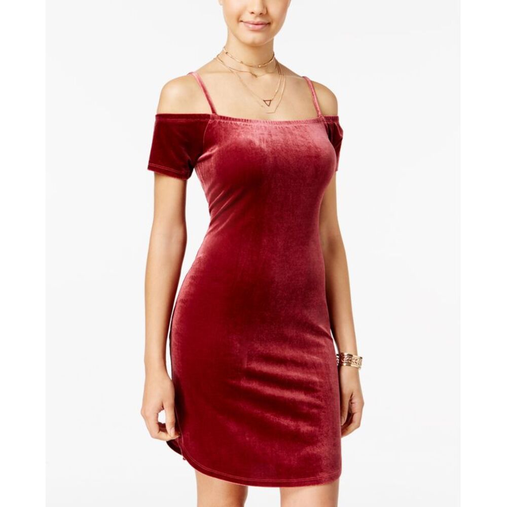 Planet Gold Juniors' Velvet Cold-Shoulder Dress